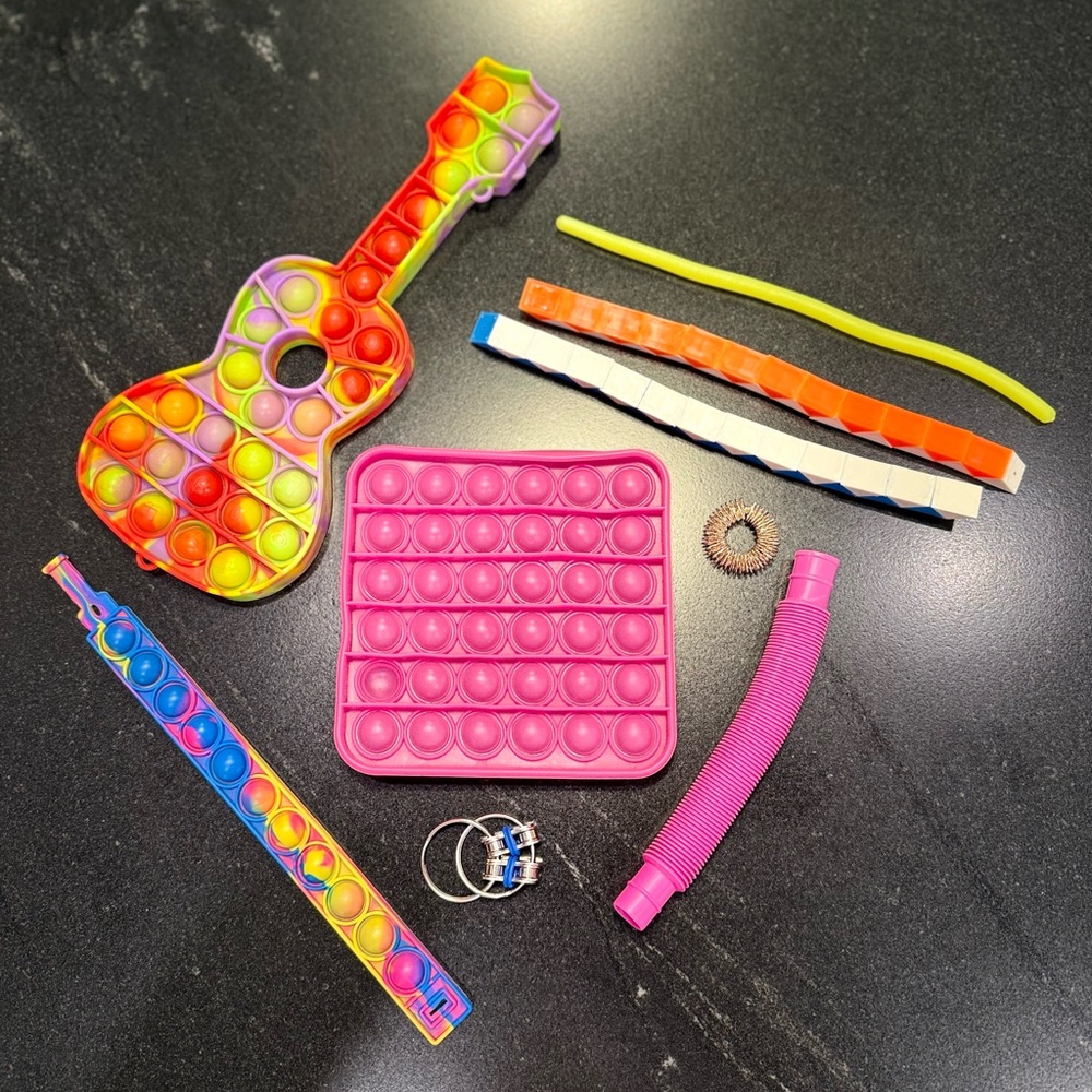 Rainbow Guitar & Pink Square Pop It Fidget Bundle